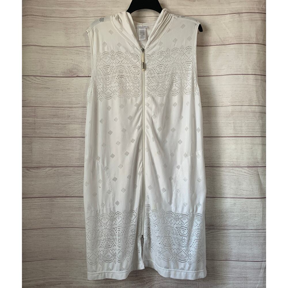 DOTTI White Swimsuit Cover Up Hoodie Crochet Lace Full Zip Up Size L